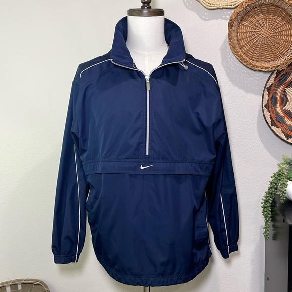 Nike Other - Nike Swoosh Hidden Hood Pullover Anorak Windbreaker Jacket Mens Medium Blue